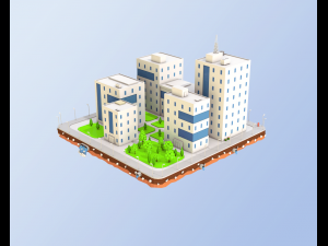 low poly city block office buildings 3D Модель