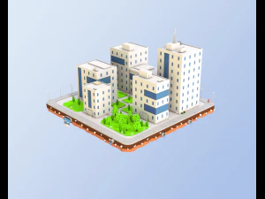 immeubles de bureaux en bloc de ville low poly Modèle 3D