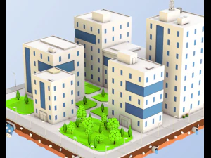 low poly city block office buildings 3D Model