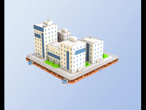 low poly city block office buildings 3D Model