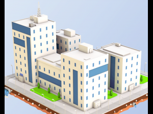 low poly city block office buildings 3D मॉडल