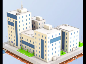 low poly city block office buildings 3D Model