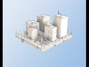 low poly city block office buildings 3D Model
