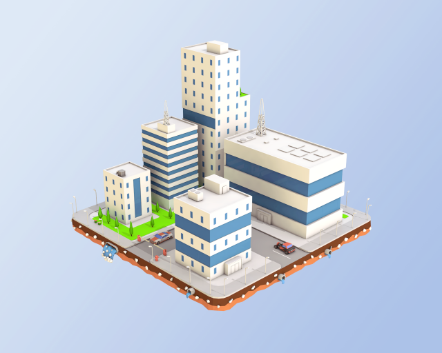 low poly city block factory buildings 3D Model .c4d .max .obj .3ds .fbx .stl .blend 