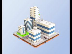 low poly city block factory buildings 3D Model