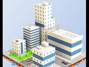 low poly city block factory buildings 3D Model
