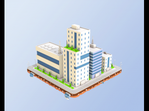 low poly city block factory buildings 3D Model