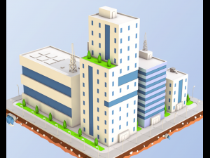 low poly city block factory buildings 3D Model