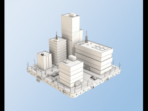 low poly city block factory buildings 3D Model