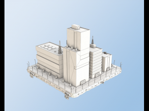 low poly city block factory buildings 3D Model