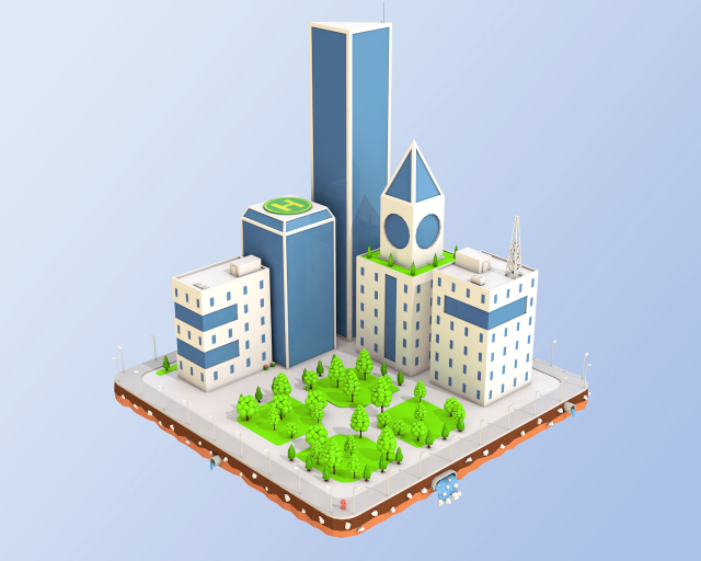 low poly city block skyscraper buildings 3D 모델 .c4d .max .obj .3ds .fbx .stl .blend 