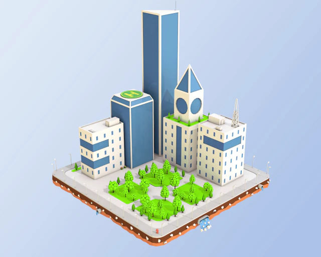 low poly city block skyscraper buildings 3D Model .c4d .max .obj .3ds .fbx .stl .blend
