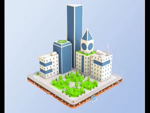 low poly city block skyscraper buildings 3D Модель