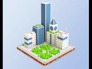 budynki wieżowc&oacute;w o niskiej zawartości poli Model 3D