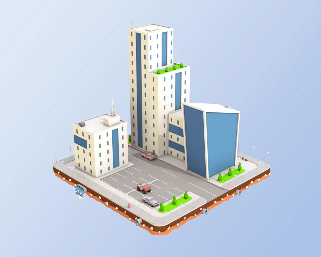 low poly city buildings 3D Model .c4d .max .obj .3ds .fbx .stl .blend