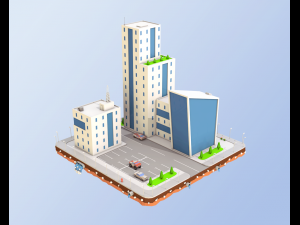 low poly city buildings 3D मॉडल