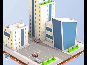 low poly city buildings 3D Model
