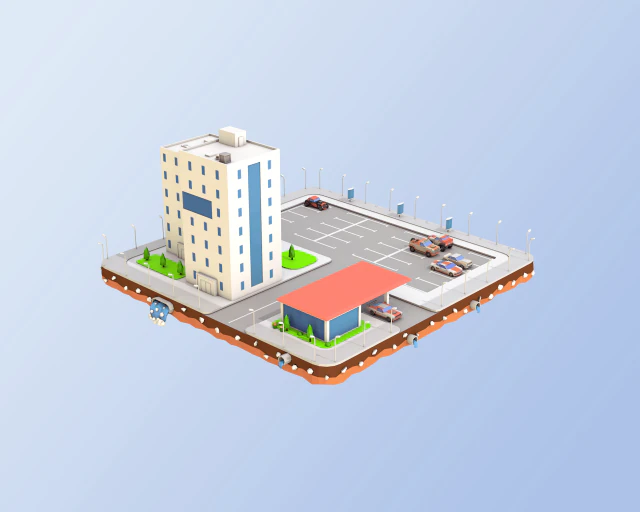 low poly car service building 3D Model .c4d .max .obj .3ds .fbx .stl .blend