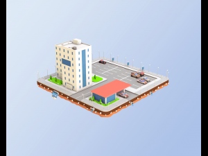 low poly car service building 3D Model