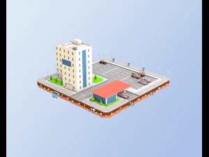 budynek obsługi samochod&oacute;w low-poly Model 3D