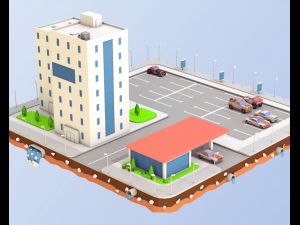 low poly car service building 3D-Modell