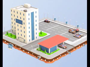 low poly car service building 3D Model
