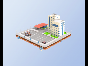 low poly car service building 3D-Modell