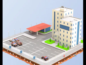 low poly car service building 3D Model