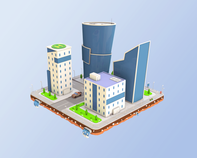 low poly business center 3Dモデル .c4d .max .obj .3ds .fbx .stl .blend 