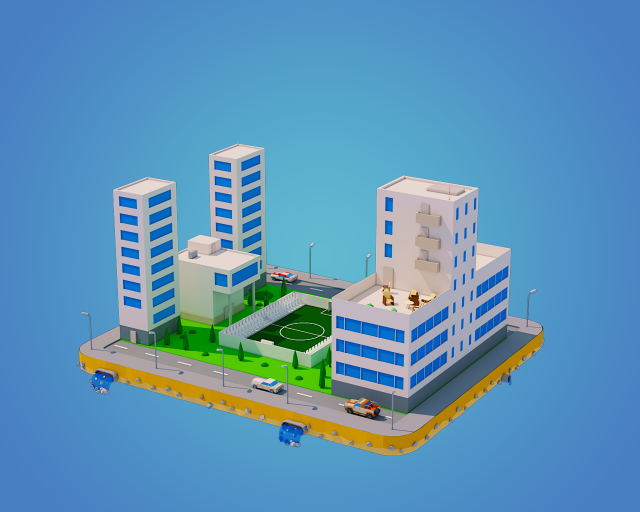 low poly city block 3D Model .c4d .max .obj .3ds .fbx .stl .blend 