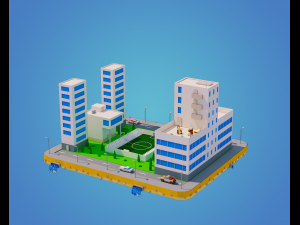 low poly city block 3D मॉडल