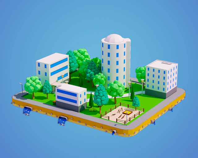 low poly city block 3D Model .c4d .max .obj .3ds .fbx .stl .blend 