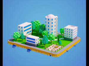 low poly city block 3D Model