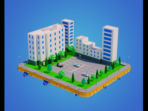 low poly city block 3D मॉडल