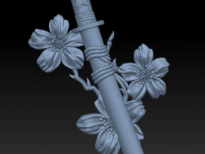 katana-sakura- relief 3D Print Model