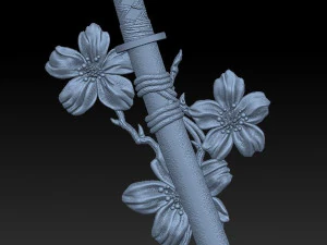 katana-sakura- relief Modèles 3D en vedette