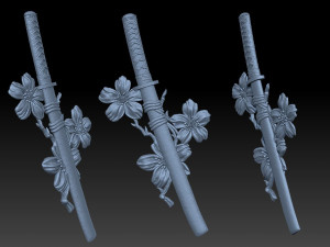 katana-sakura- relief Modelo de impresión 3D