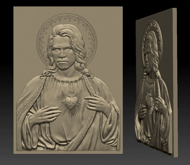 jesus with sacred heart - relief icon - 2018 3D 프린트 모델 .c4d .max .obj .3ds .fbx .stl .blend 