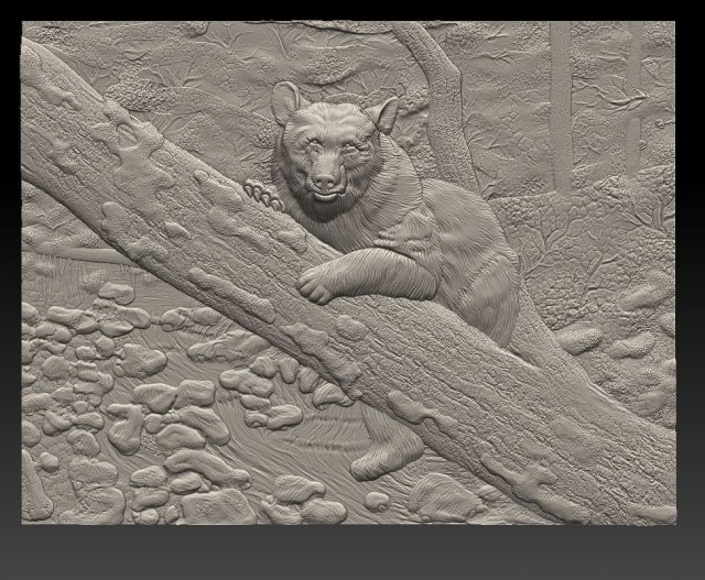 bear in the forest -relief -3d print 3D 打印模型 .c4d .max .obj .3ds .fbx .stl .blend 