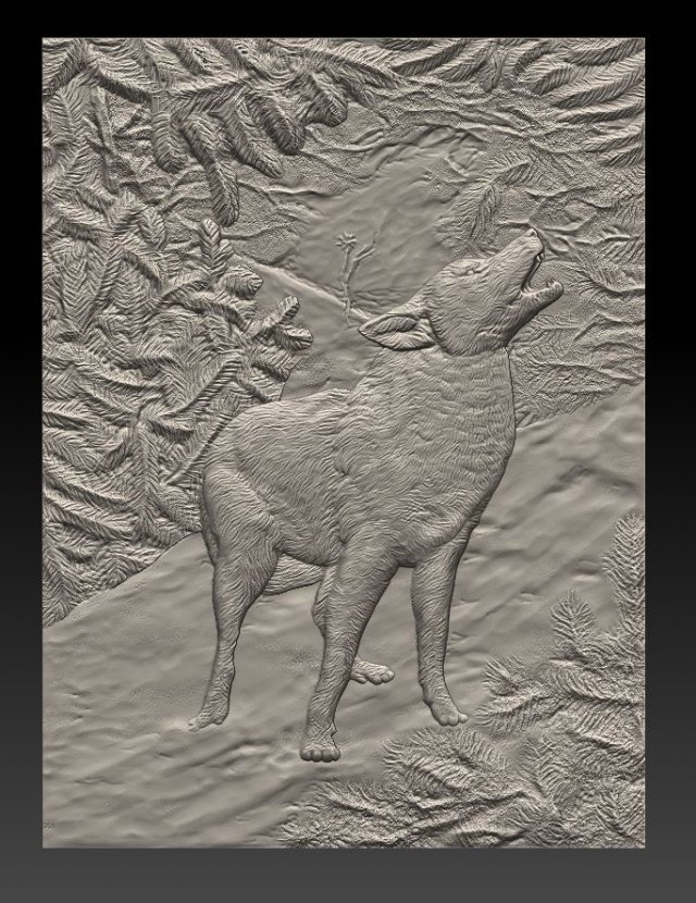 wolf in the forest - relief - 2019 3Dプリントモデル .c4d .max .obj .3ds .fbx .stl .blend 