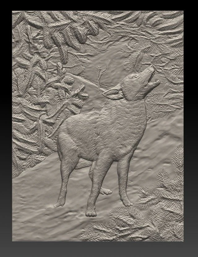 wolf in the forest - relief - 2019 3D Print Model .c4d .max .obj .3ds .fbx .stl .blend 