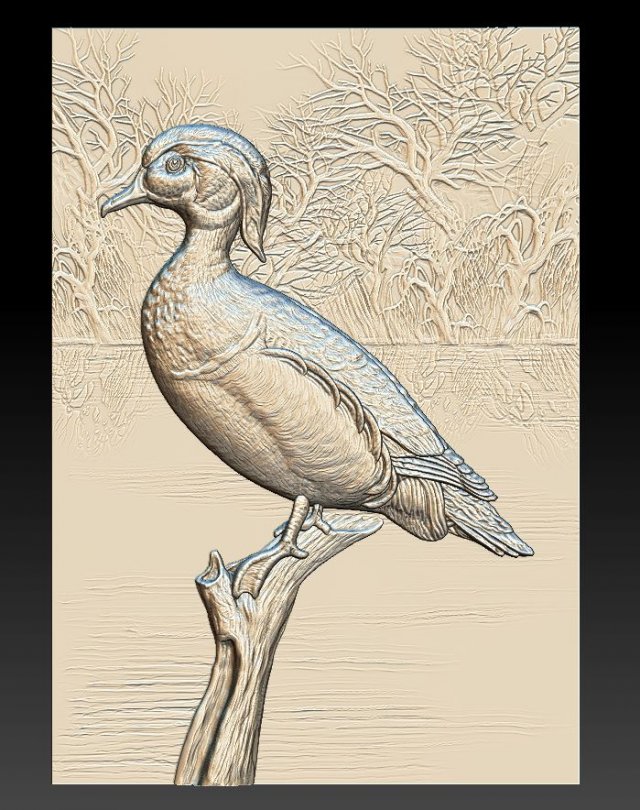 wood duck - relief - 2019 3D 프린트 모델 .c4d .max .obj .3ds .fbx .stl .blend 