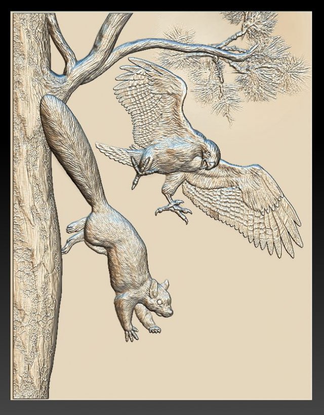 falcon hunts for squirrel - relief - 2019 Modèles 3D en vedette .c4d .max .obj .3ds .fbx .stl .blend 