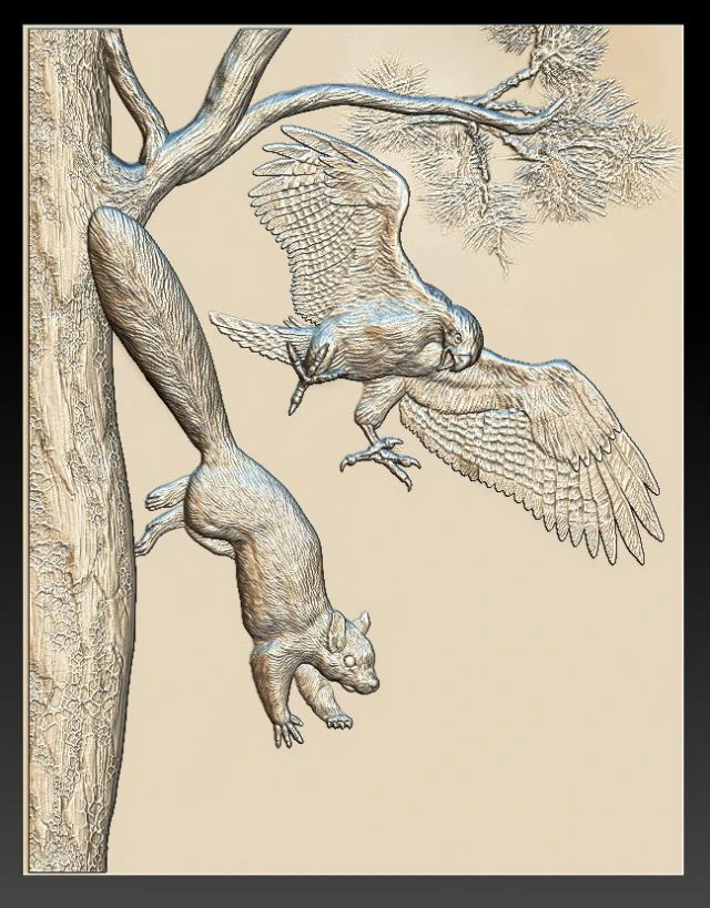 falcon hunts for squirrel - relief - 2019 3D Print Model .c4d .max .obj .3ds .fbx .stl .blend 