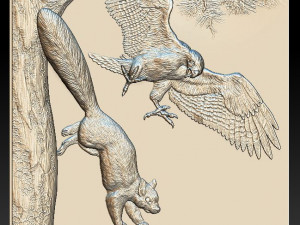 falcon hunts for squirrel - relief - 2019 3D Print Model