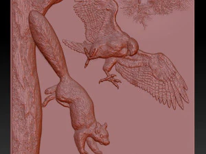falcon hunts for squirrel - relief - 2019 3D Print Model