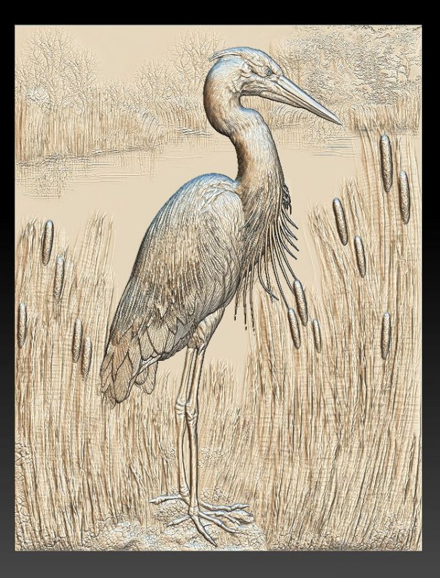 heron in the reeds -relief -2019 3D 프린트 모델 .c4d .max .obj .3ds .fbx .stl .blend 