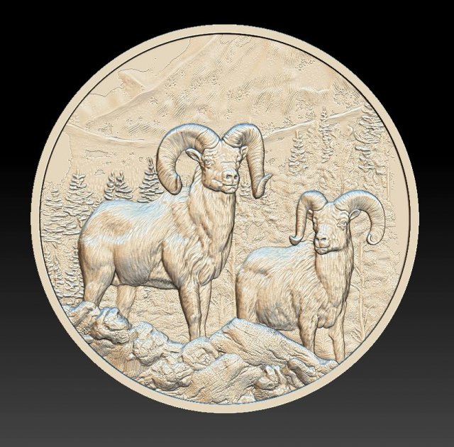rams in the mountains coin - relief - 2020 3Dプリントモデル .c4d .max .obj .3ds .fbx .stl .blend 
