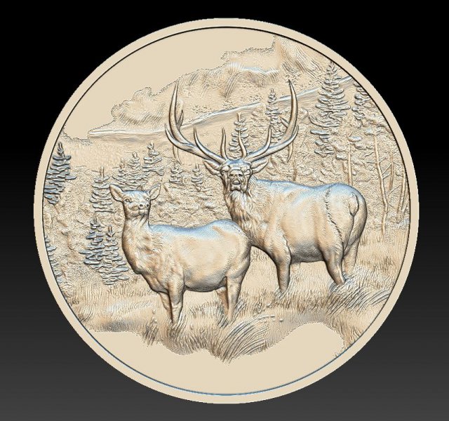 deer in the mountains coin - relief - 2020 3Dプリントモデル .c4d .max .obj .3ds .fbx .stl .blend 