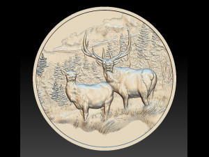 deer in the mountains coin - relief - 2020 3D Print Model
